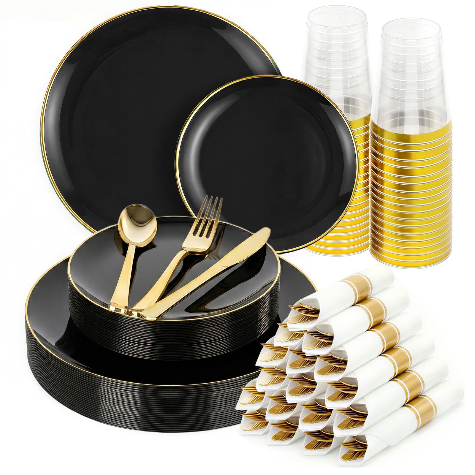 Black Gold Dinnerware Set - 25 Guest Party Plates -1