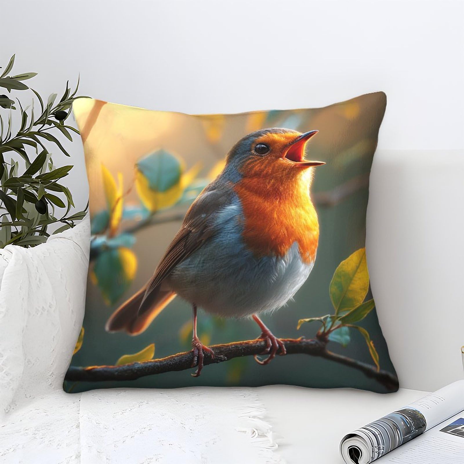 Unrxjzlvm Style-7 Robin Bird Cushion Cover 1 Pack Decorative Machine Washable Pillowcases Square Cushions With Invisible Zipper Cushion Covers For Livingroom Sofa Bedroom Throw Pillow Case 45X45cm