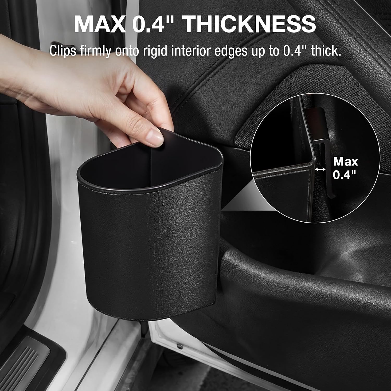 Car Door Cup Holder Sag-Free, Rigid Clip-On Extra Cup Holder for Car Backseat & Headrest, Fits 12-30oz Tumblers, Leather-Wrapped Car Cup Organizer for Sedans & EVs