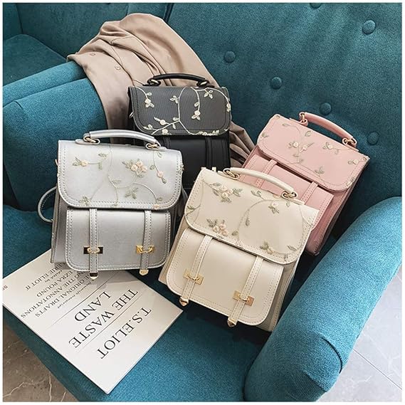 Floral embroidered leather backpack Clearance