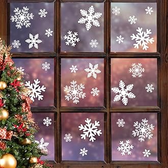 LUDILO 135Pcs Christmas Window Clings Snowflakes Window Decals Static Window Stickers for Christmas Decorations Windows Décor Ornaments Xmas Party Supplies Thanksgiving Party Décor
