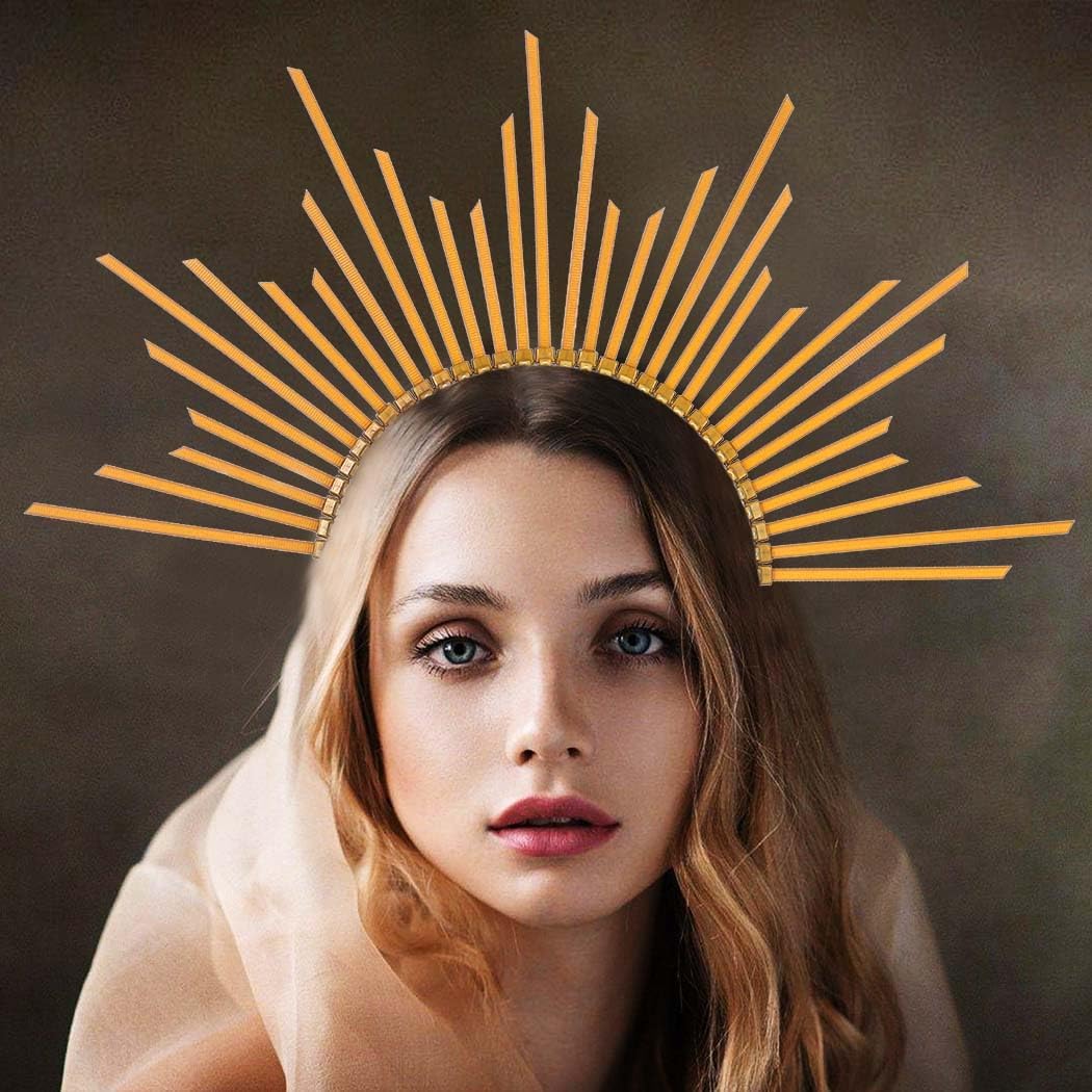 BARTOSI Halo Crown Gold Spiked Crown Headband Greek Goddess Headpiece Halloween Costume Hair Accessories for Women - Image 3