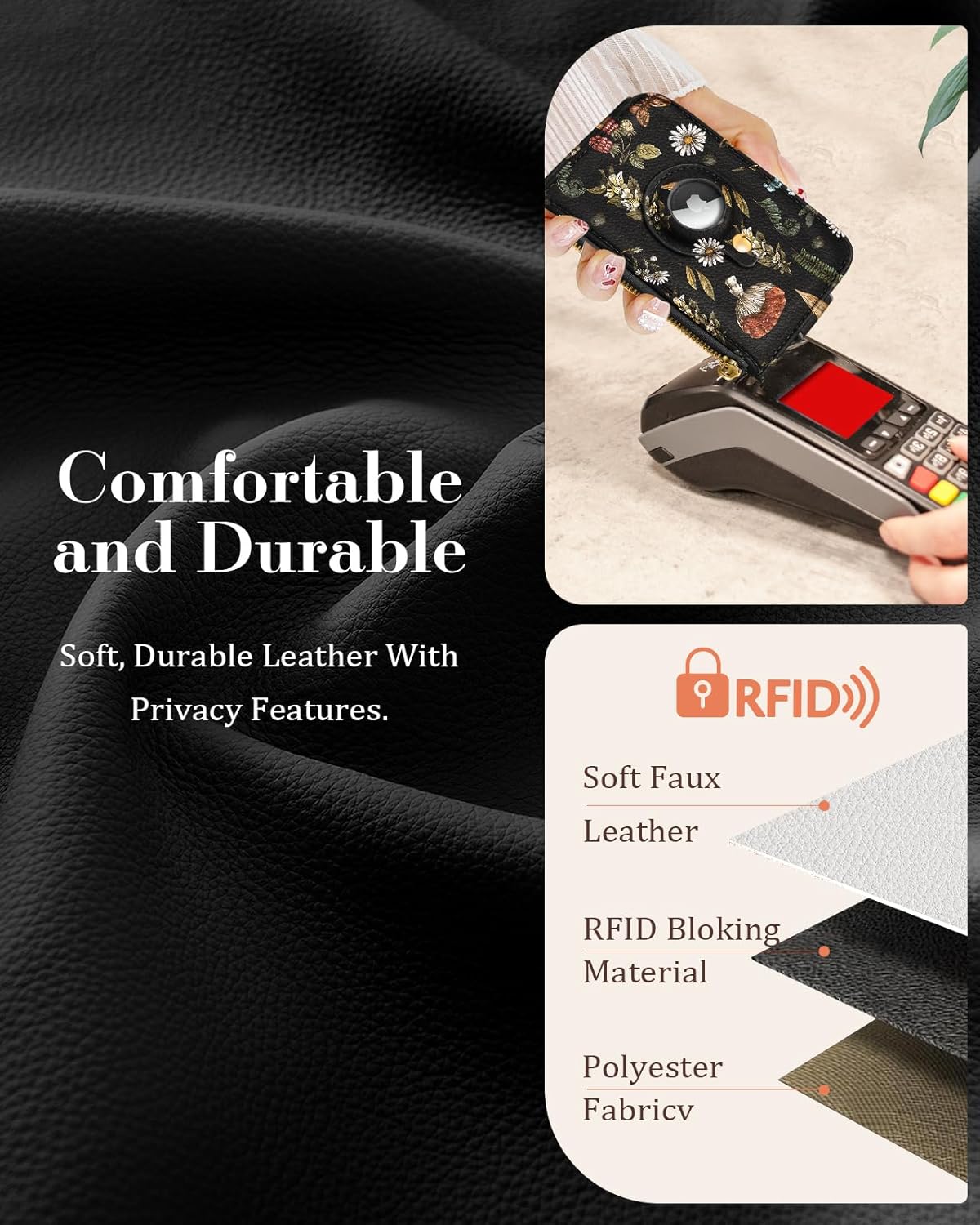 Cute Card Wallet Women with AirTag Holder - Mogu Genuine Leather Small Wallets with Keychain RFID Credit Cardholder Air Tag Aesthetic Coin Purse for Female Ladies Teen Girls - Image 5