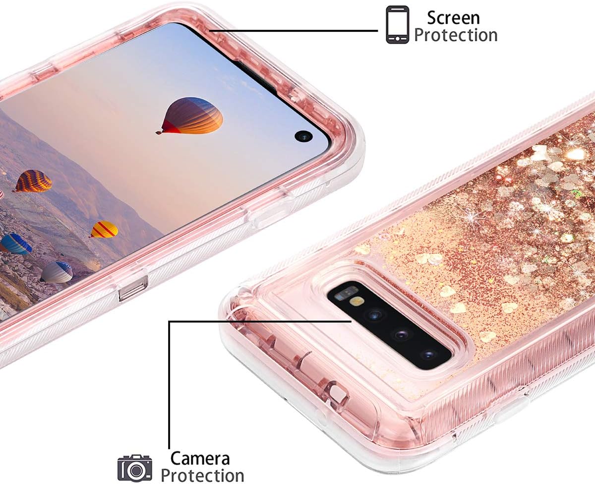 Coolden Case for Galaxy S10 Cases Protective Glitter Case for Women Girls Cute Bling Sparkle 3D Quicksand Heavy Duty Cover Hard Shell Shockproof TPU Case for 6.1 Inches Samsung Galaxy S10, Rose Gold