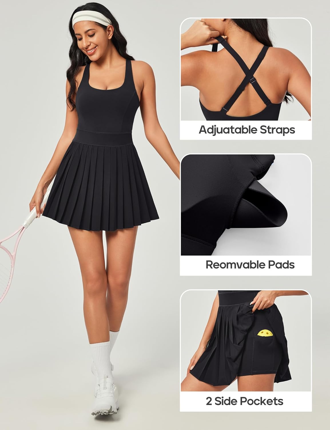 Heathyoga Tennis Dresses for Women with Shorts and Bra Athletic Dress for Women Workout Dress with Pockets for Golf - Image 5