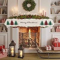 Vista 6 de Bufanda para chimenea con árbol de Navidad, 90 x 17 pulgadas, guirnalda de Navidad a cuadros rojos, cubierta de mantel de lino vintage, protector