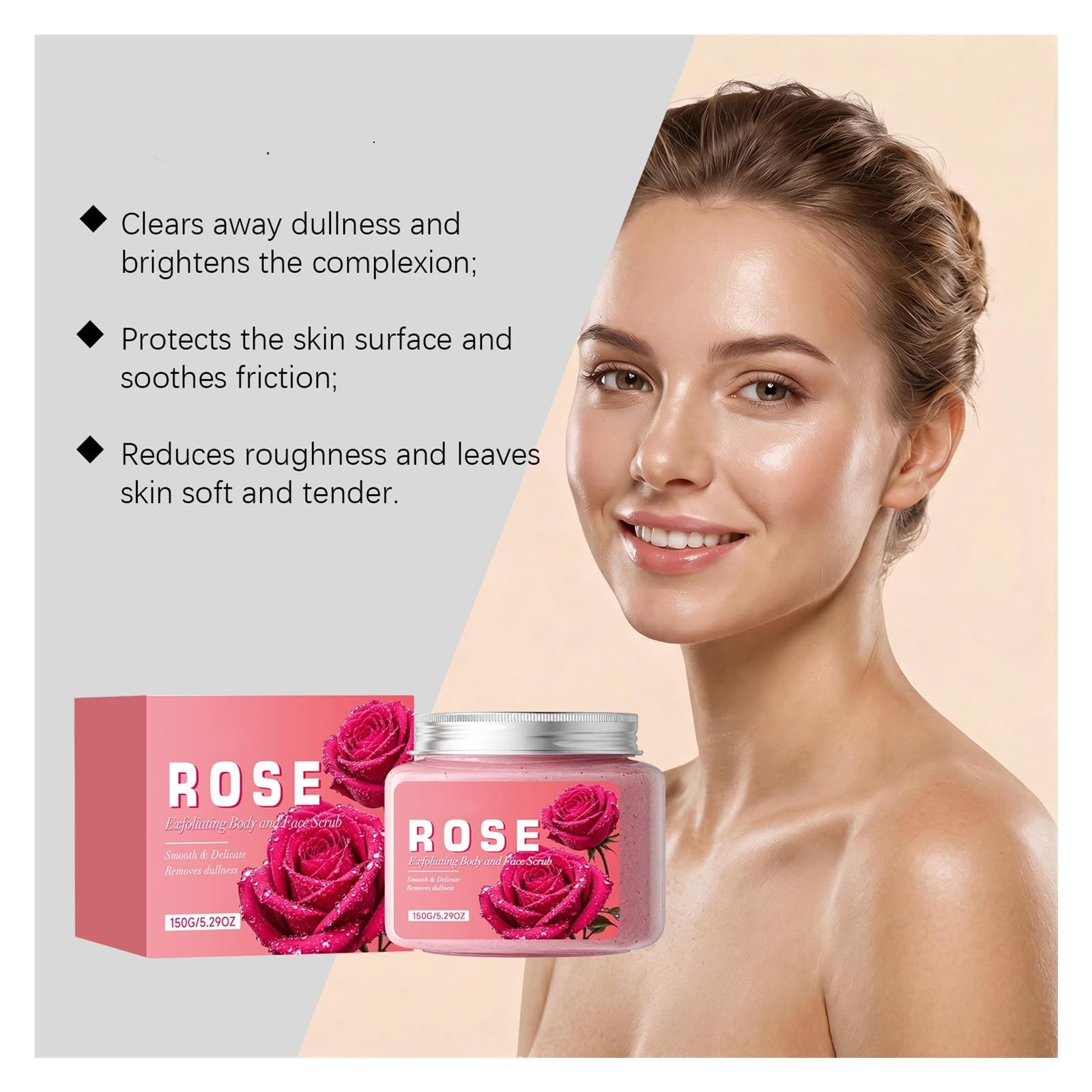 Scrub esfoliante alla rosa 150g | Idrata e nutre; Migliora la pelle ruvida e opaca(2pcs)