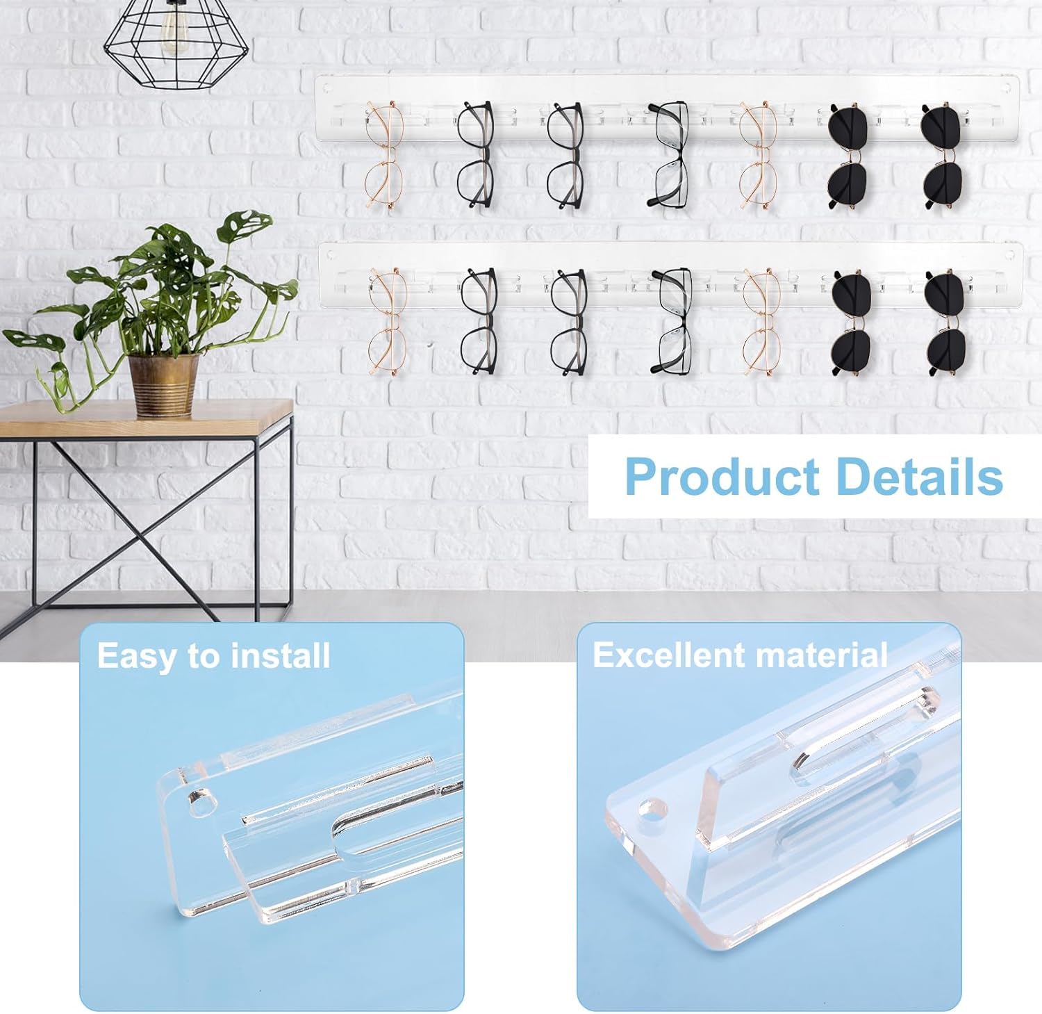 Organisateur à Lunettes En Acrylique – 2 Supports Avec 7 Fentes, Transparent, 38 Cm, Pour Mur Ou Placard - 11