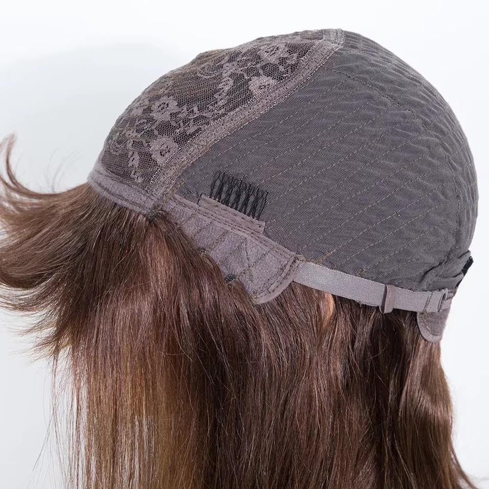 Haarpflege Braune Honigfarbene Kurze Glatte Echthaar Bob Perücke Mit Pony Vollständig Maschinell Hergestellt Ohne Kleber(1,8inches)