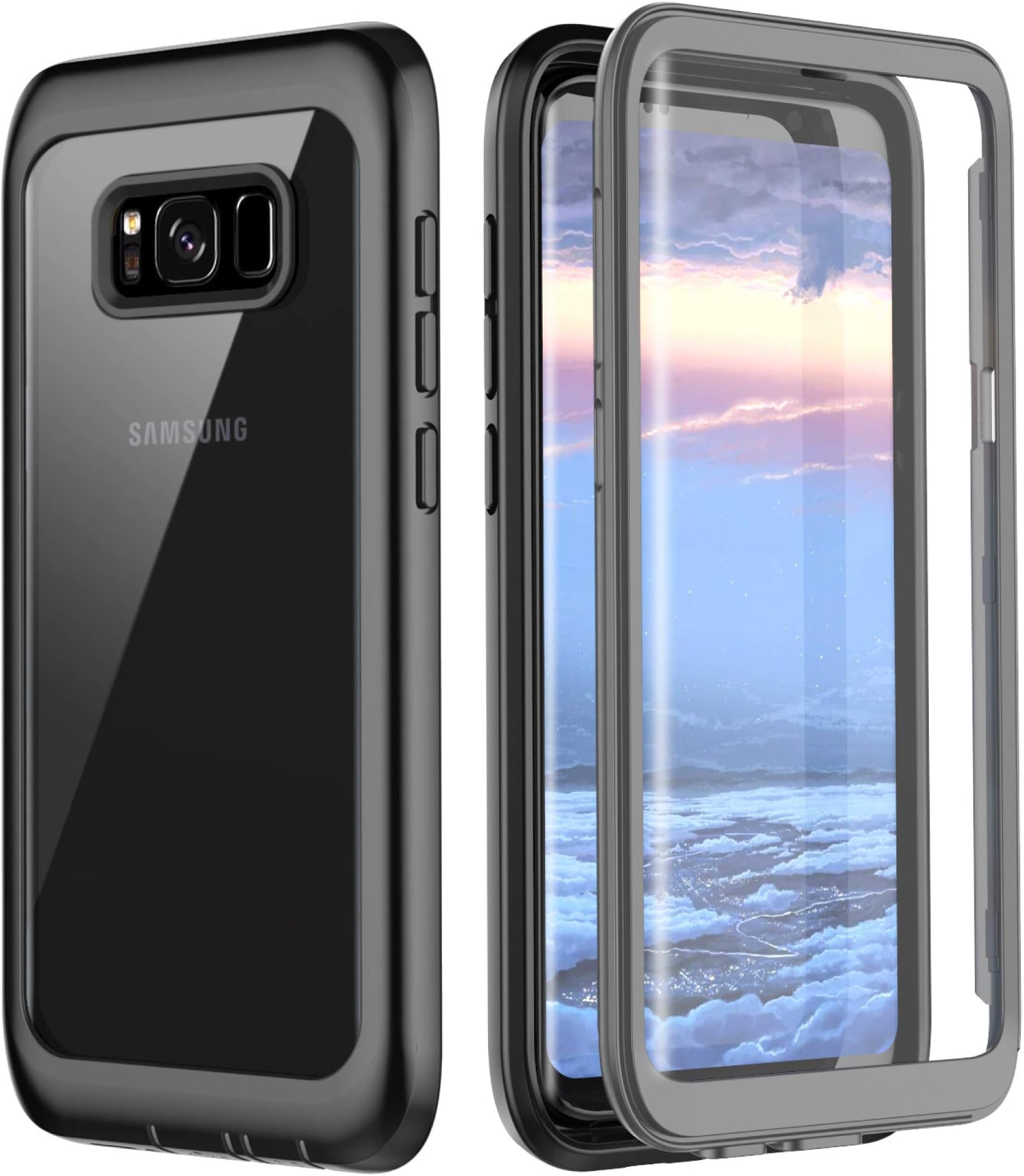 Samsung Galaxy S8 Case, Full Body Bumper Case Built-in Screen Protector Slim Clear Shock-Absorbing Dustproof Lightweight Cover Case for Samsung Galaxy S8 (Grey/Clear)