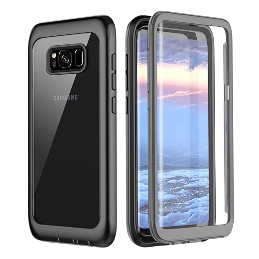 Samsung Galaxy S8 Case, Pakoyi Full Body Bumper Case Built-in Screen Protector Slim Clear Shock-Absorbing Dustproof Lightweight Cover Case for Samsung Galaxy S8 (Grey/Clear)