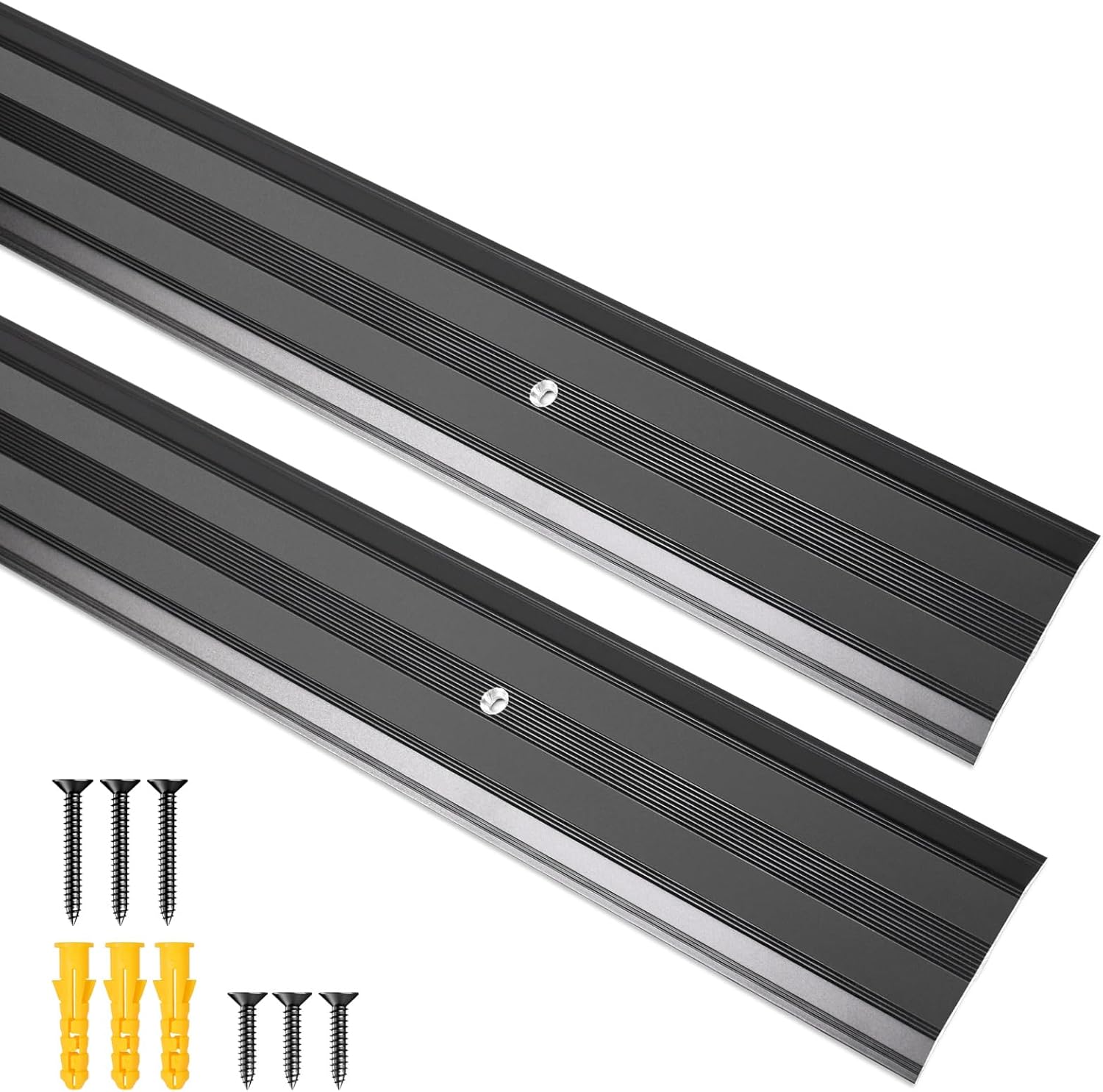 Aluminum Floor Transition Strip Doorways, Black Metal Door Threshold for Joining Floor Gaps, Carpet, Threshold Cover, Floor Tiles, Size 36 x 2.4 x 0.1 in (Pack of 2)