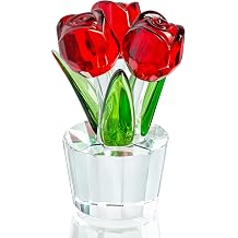 3.2 * 2in Handmade Crystal Red Rose Bouquet Figurine Romantic Rose Flower Gifts for Wife Mom on Birthday Wedding Anniversary