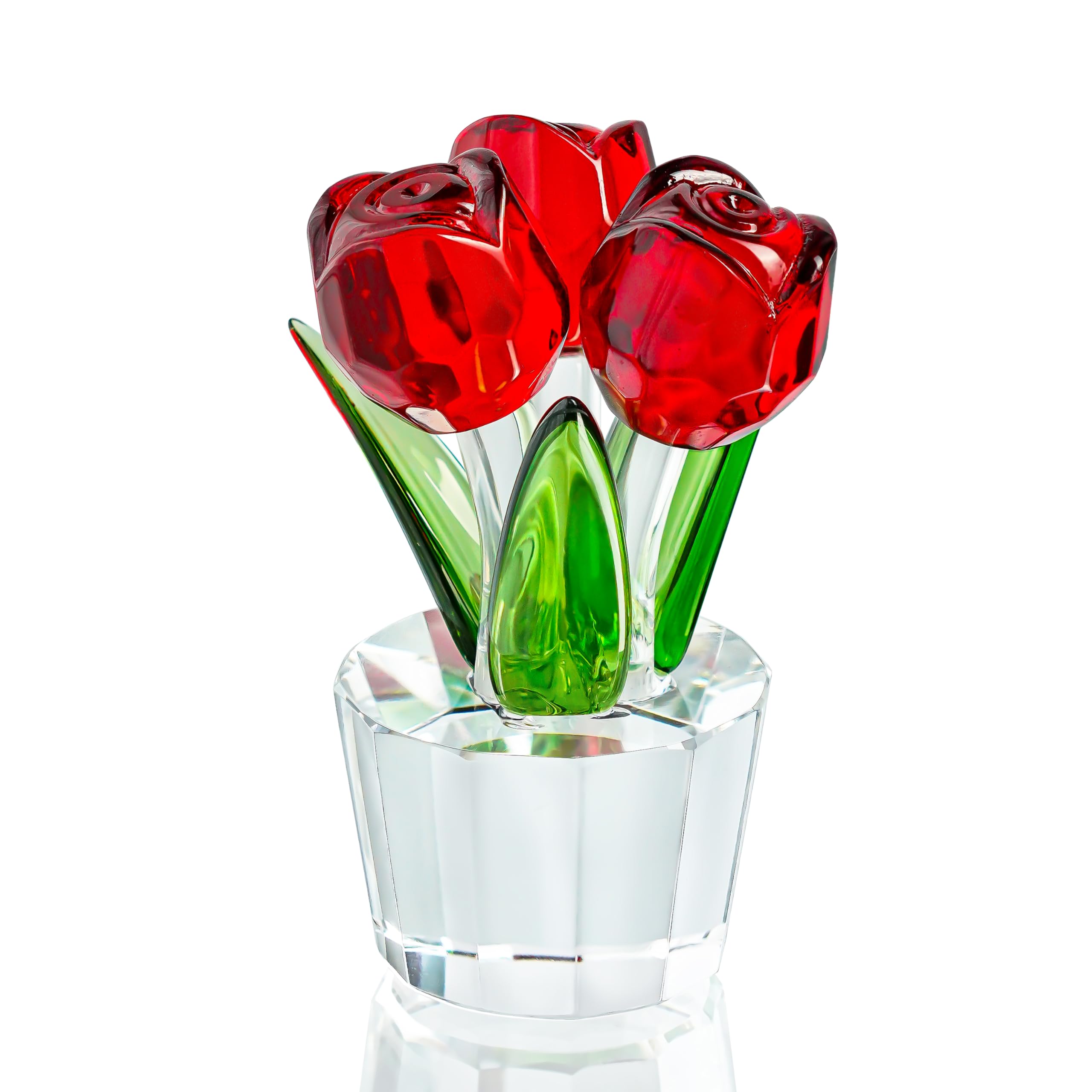 3.2 * 2in Handmade Crystal Red Rose Bouquet Figurine Romantic Rose Flower Gifts for Wife Mom on Birthday Wedding Anniversary