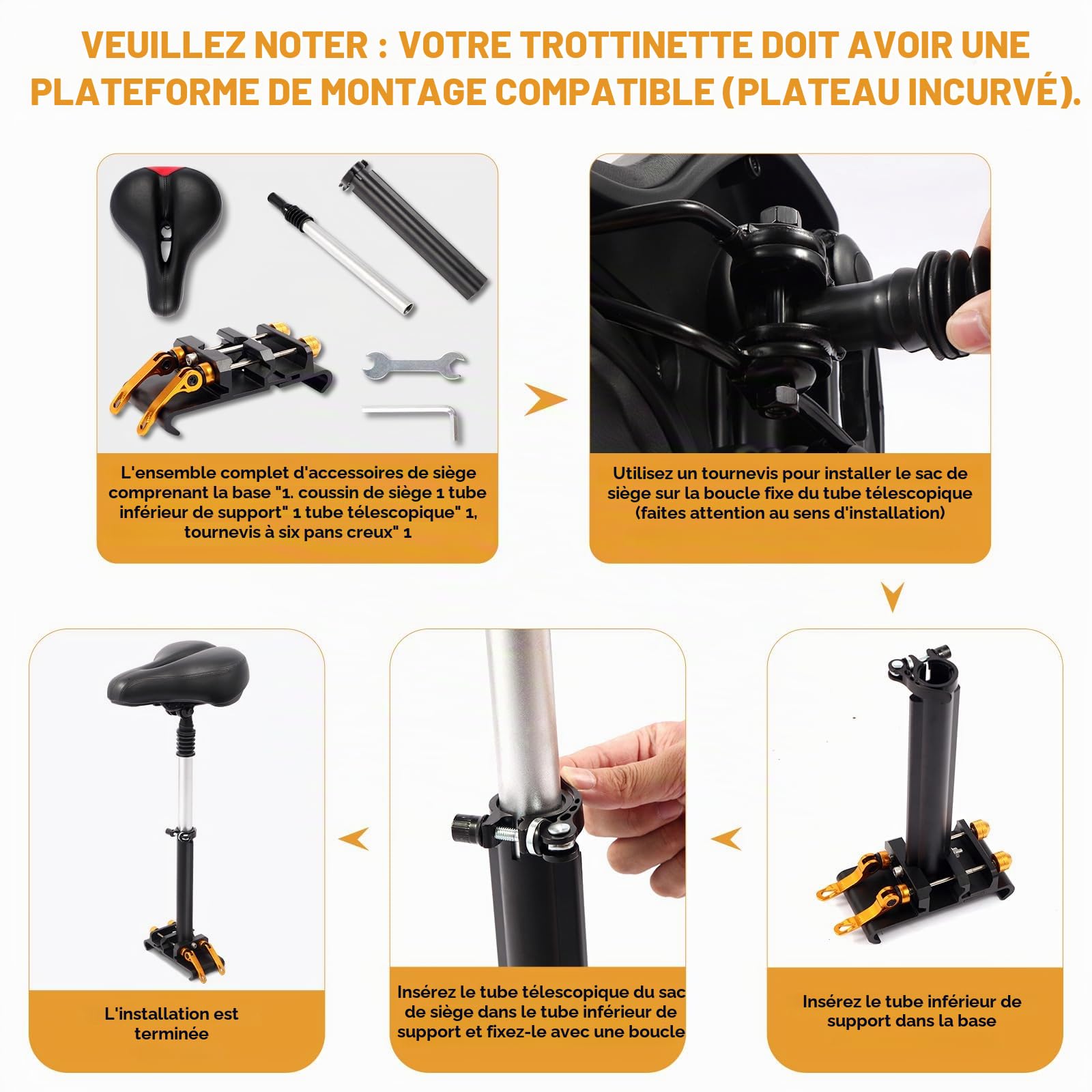 siège amélioré pour trottinette électrique Réglable en hauteur 40-65cm Siège réglable avec amortissement compatible avec Xiaomi 1S / Pro Trottinette électrique
