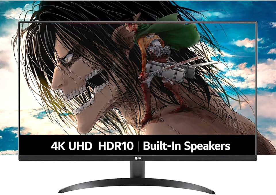 LG Monitor ultrafino 4K UHD (3840 x 2160) de 32 polegadas com HDR10, 90% DCI-P3, alto-falantes embutidos, controle na tela, HDMIx2 e DisplayPort