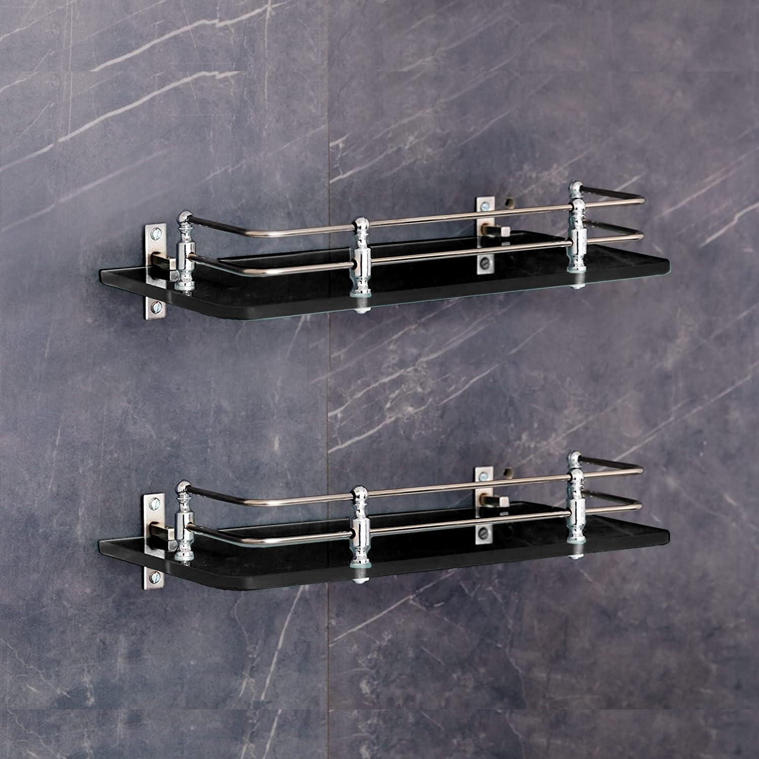 FORTUNE Multipurpose Wall Hung Glass Front Bathroom Shelf with Wall Brackets Storage Holder, 12 x 6 -inch -Black (Pack of 2) (B082J15P2V) Amazon Price History, Amazon Price Tracker