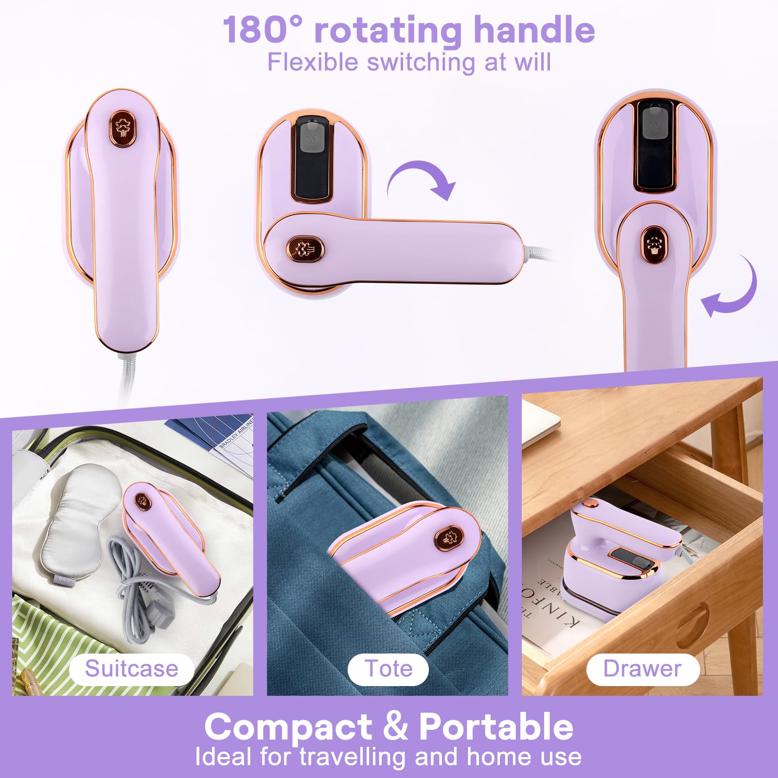 Ferro da Stiro da Viaggio, 1000W Mini Ferro da Stiro Portatile, Ferro da Stiro a Vapore a Secco e Bagnato, Mini Macchina da Stiro Riscaldamento Rapido 20S, con Serbatoio Dell'acqua da 100 Ml