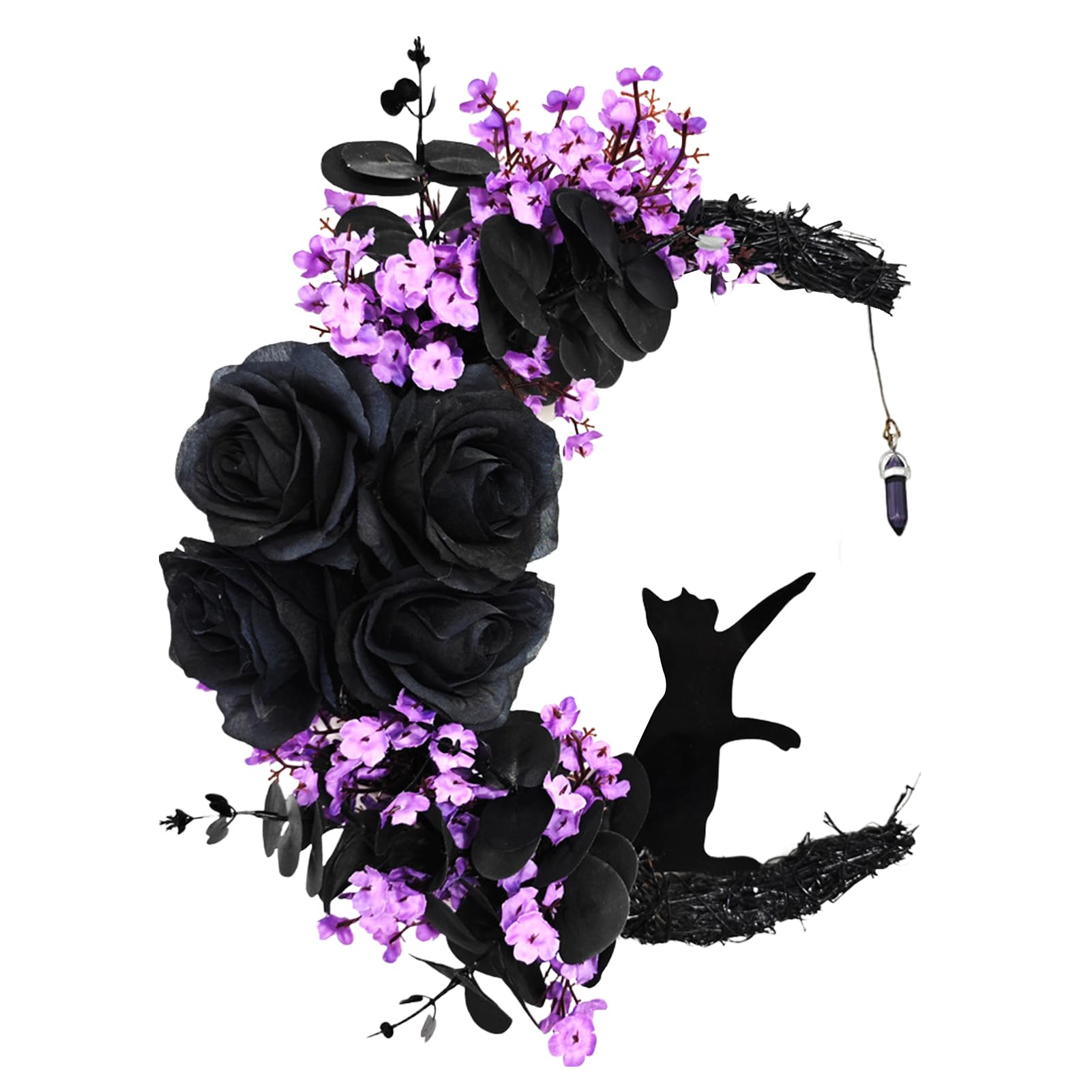 Halloween Kranz Mit Katze & Mond - Handgefertigte Türdekoration Für Gruselstimmung