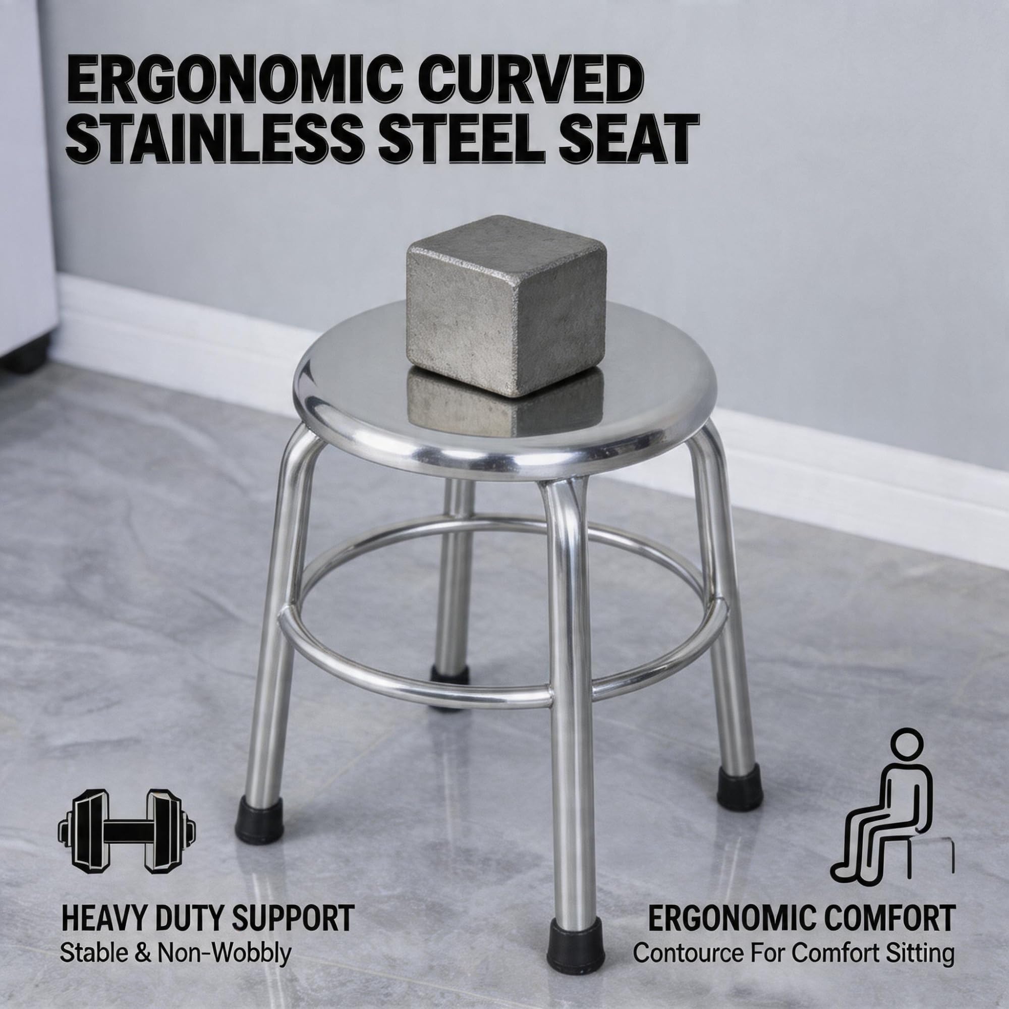 Tabouret da bar rotondo in acciaio inossidabile senza schienale, sedia da bancone industriale in metallo per isola cucina, casa, ristorante, uso commerciale(45cm/17.7in)