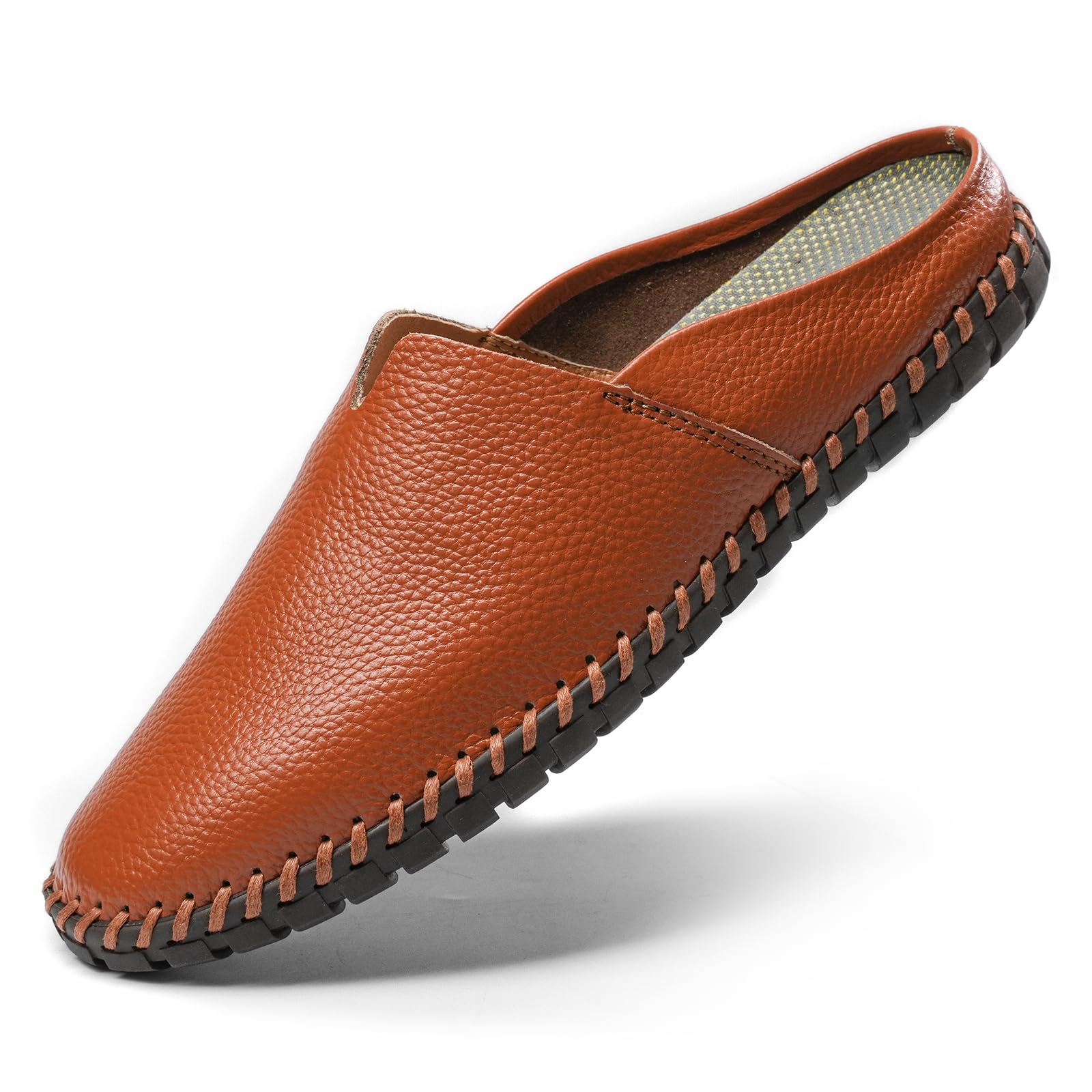 Men’s Slip-On Loafers Mules Clog Handmade Leather Slippers Hand Stitched no-Heel Casual Shoes for Men Breathable Comfortable Soft-picture-43