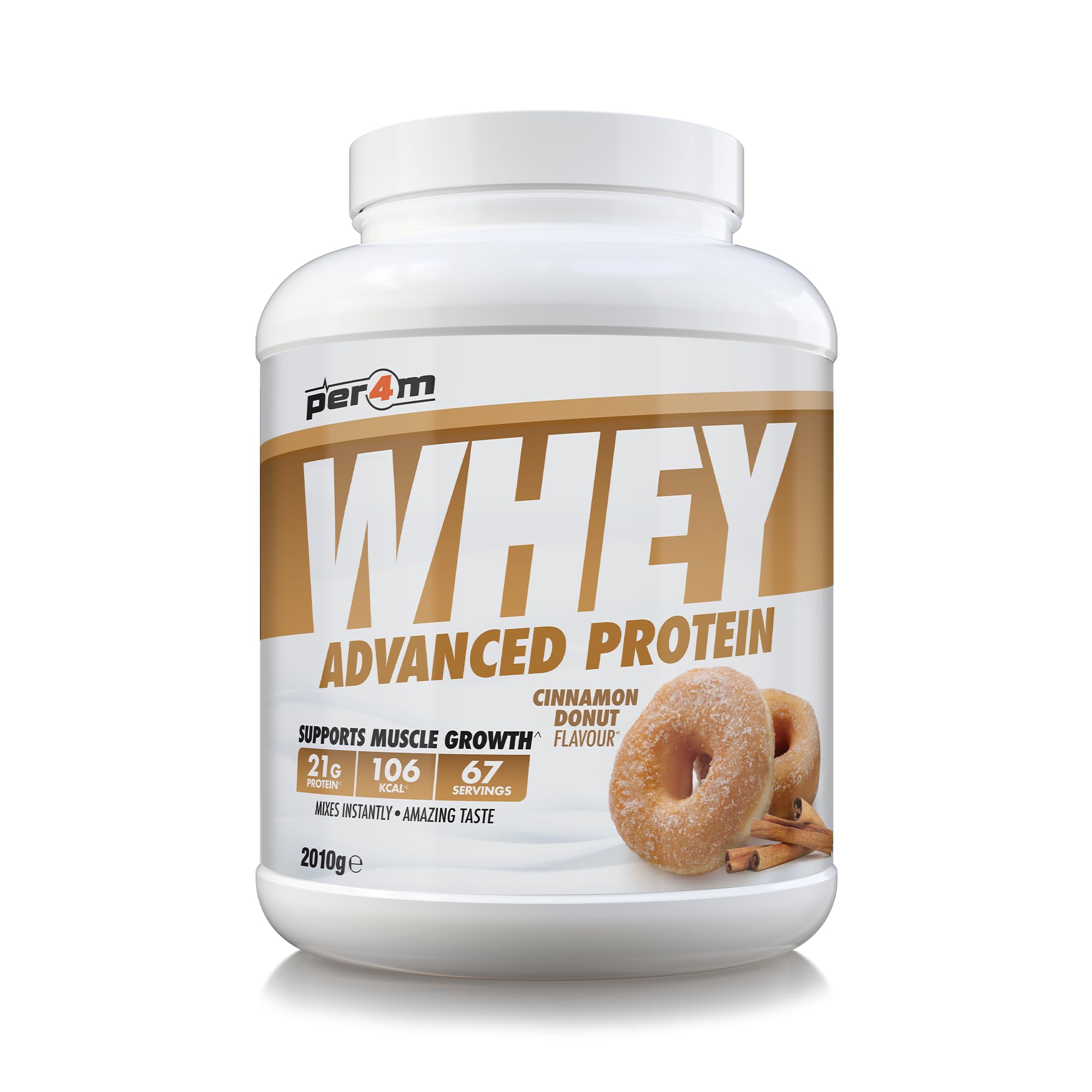 per4m Whey Advanced Protein Powder, 67 Servings of Delicious Muscle Building Protein, Cinnamon Donut, 2010g