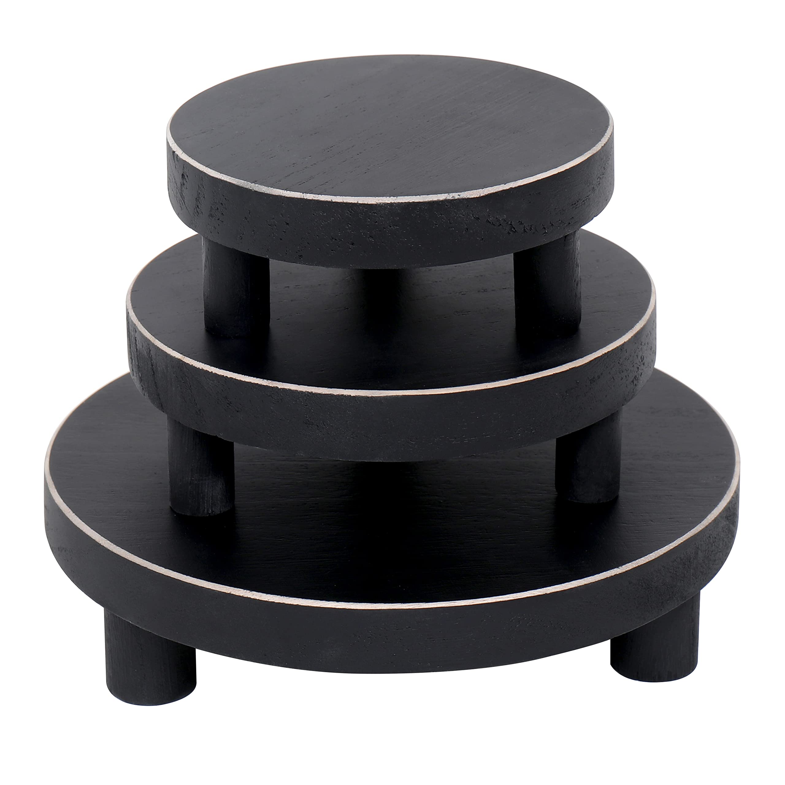 3PCS Wooden Display Riser for Display,Round Display Stand,Wood Riser Pedestal Stand for Home Decor and Organizer(Black,8/6/5'')