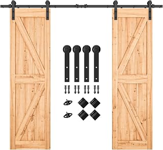 SMARTSTANDARD 8.2FT Heavy Duty Double Barn Door Hardware Kit for 24" Panels - Smooth Quiet Rollers, Easy Install