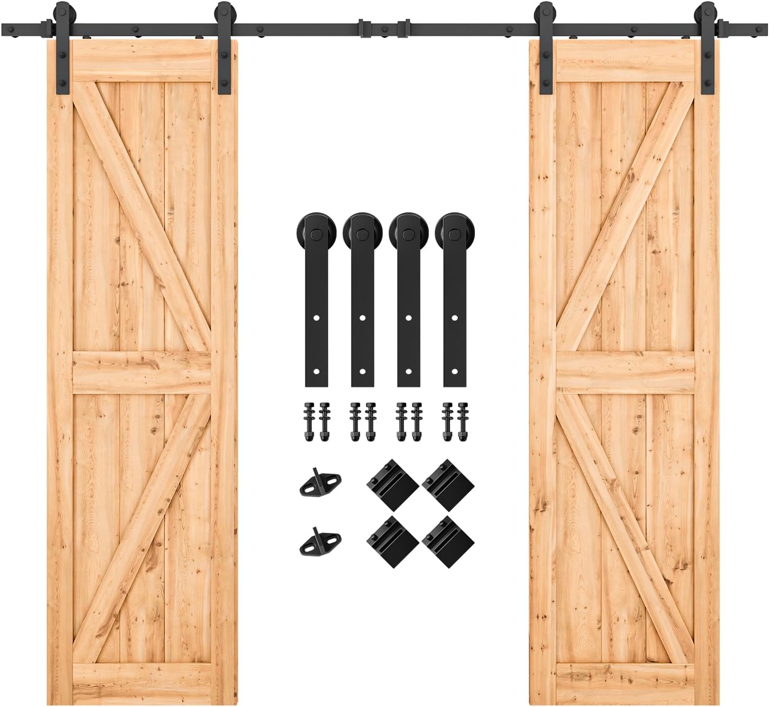 SMARTSTANDARD 8.2 FT Double Barn Door Hardware Kit - Heavy Duty, Smooth and Quiet Sliding Operation - Easy to Install with Step-by-Step Installation Instruction - Fits 24" Wide Door Panels