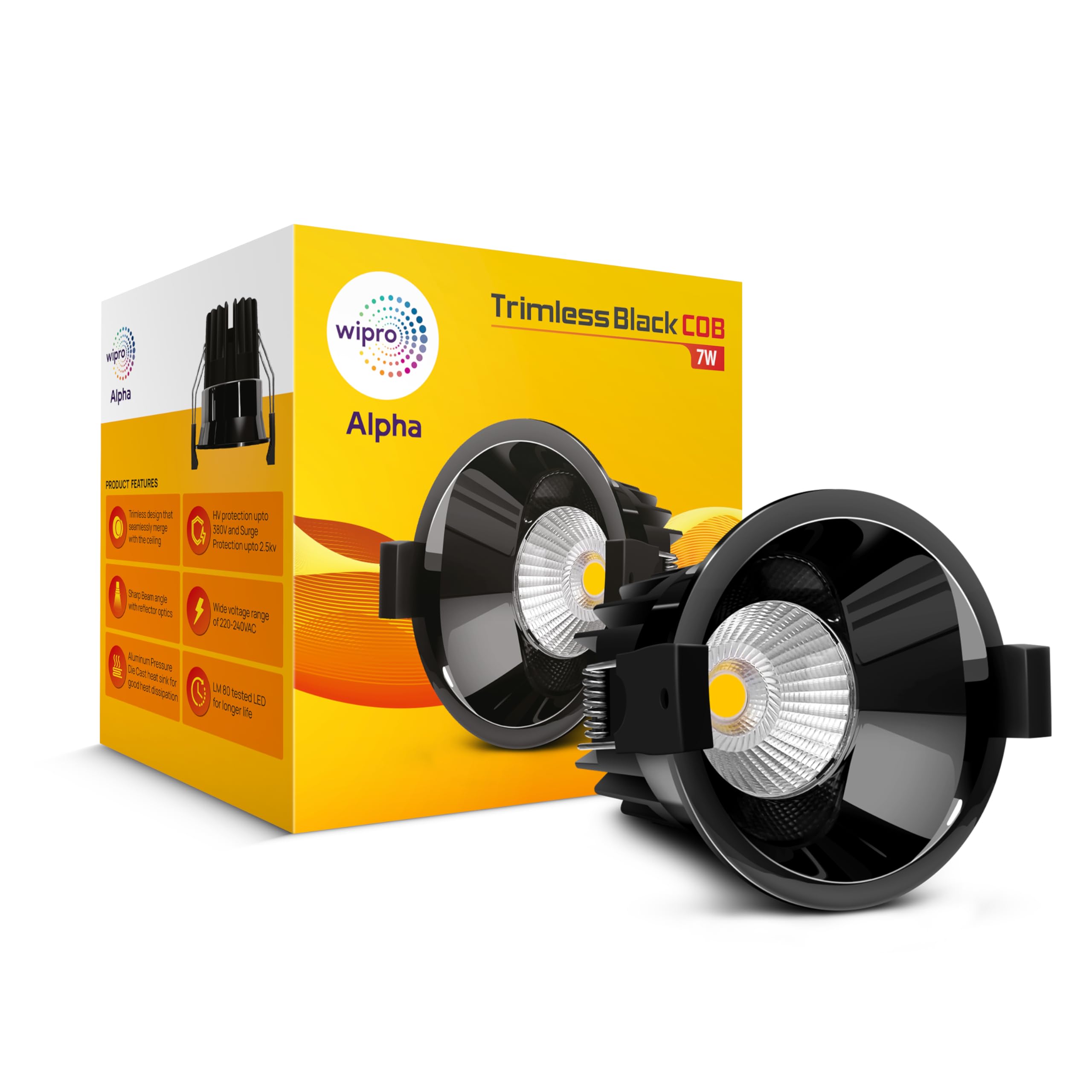 Wipro 7 Watt Alpha Trimless Black COB | Warm White (2700K) | Aluminium PDC Heat Sink | Sharp Beam Angle with Reflector for Home, Office and Store Cabinet Display | Pack of 1-image-44