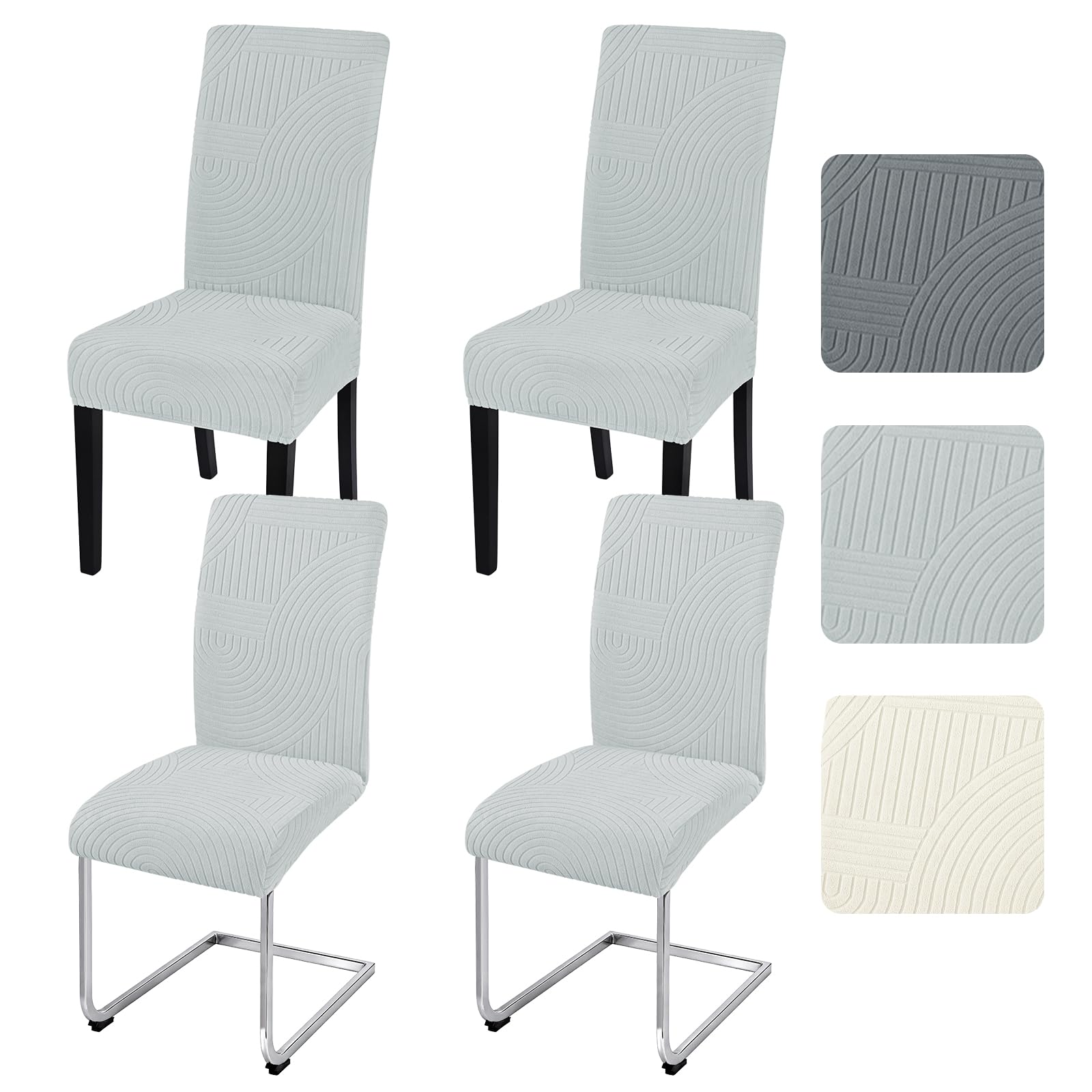 Alishomtll Dining Chair Covers Set of 4 Stretch Streaks Chair Slipcovers for Dining Chairs Jacquard Elastic Removable Washable Dining Room Chair Protector for Kitchen Hotel Banquet (Light Grey, 4 pcs)