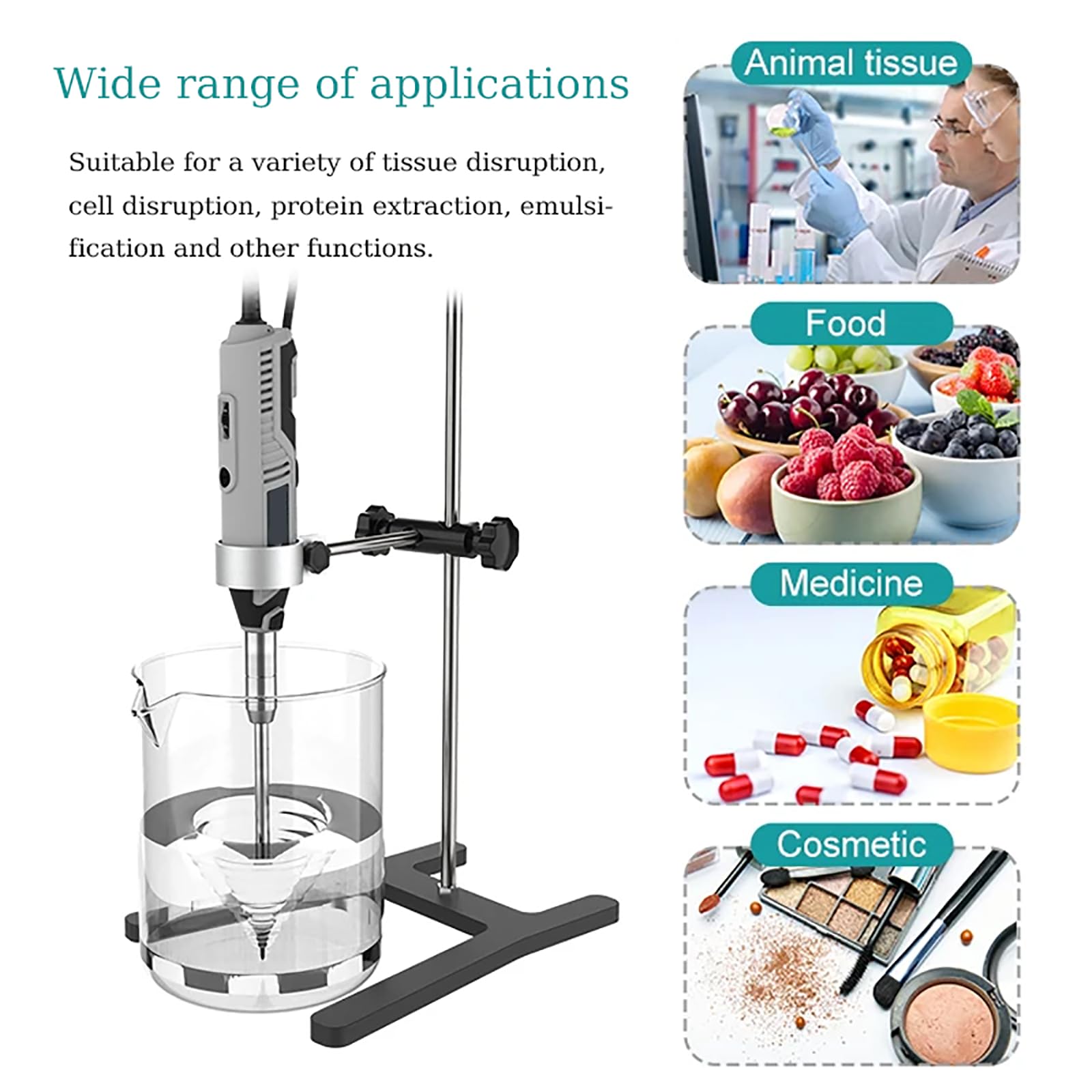 Handheld High-Speed Homogenizer, Lab Disperser Emulsifier, Cell Crushing Mixer 5000~35000rpm, Speed Adjustable,Homogenizer for Animal Tissue, Food, Medicine, Cosmetic,MHZ-01