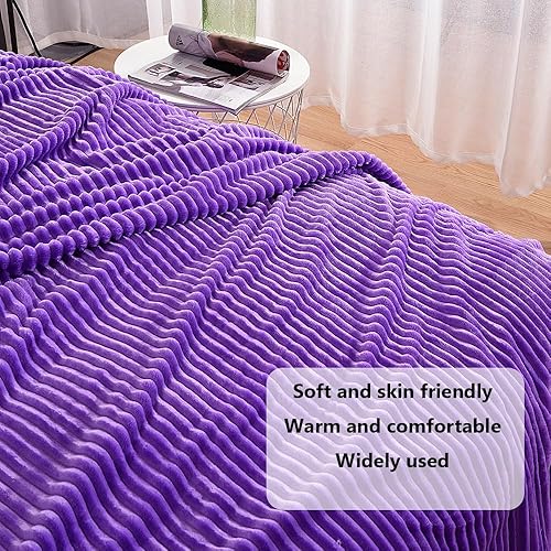 Miniatura 3 de Manta de franela de vellón súper suave y cálida para sofá, manta gruesa para sofá (morado, 20 x 28 pulgadas)