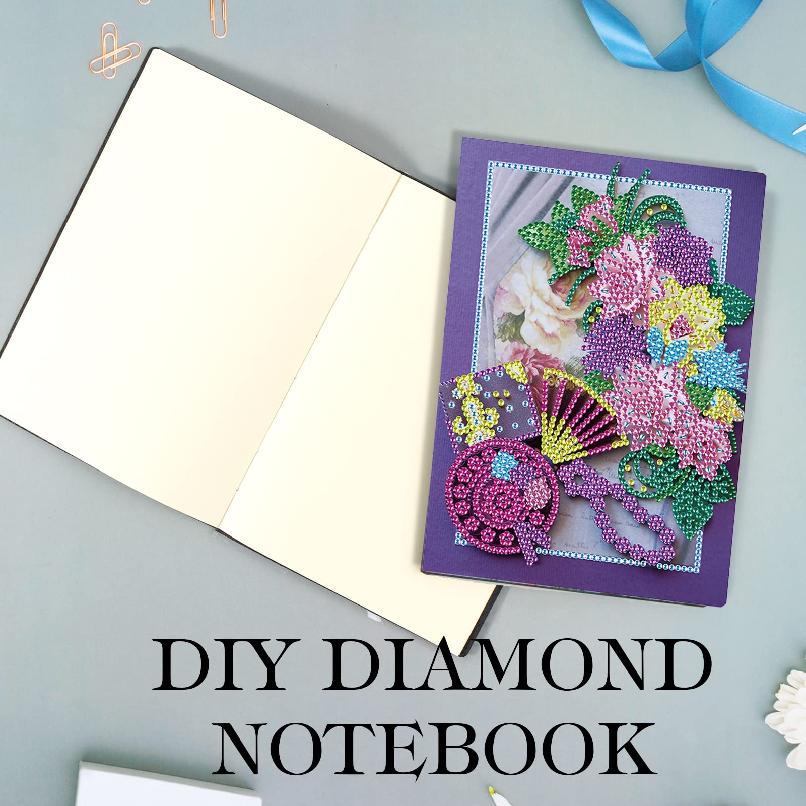 DCIDBEI Diamond Painting Quaderno Set di 2 Taccuino A5 Bambini Blocco Note A5 Diario Segreto Bambina Quaderno Schizzi Diamond Painting Quaderni Fata Farfalla e Fiori Regalo per Adulti