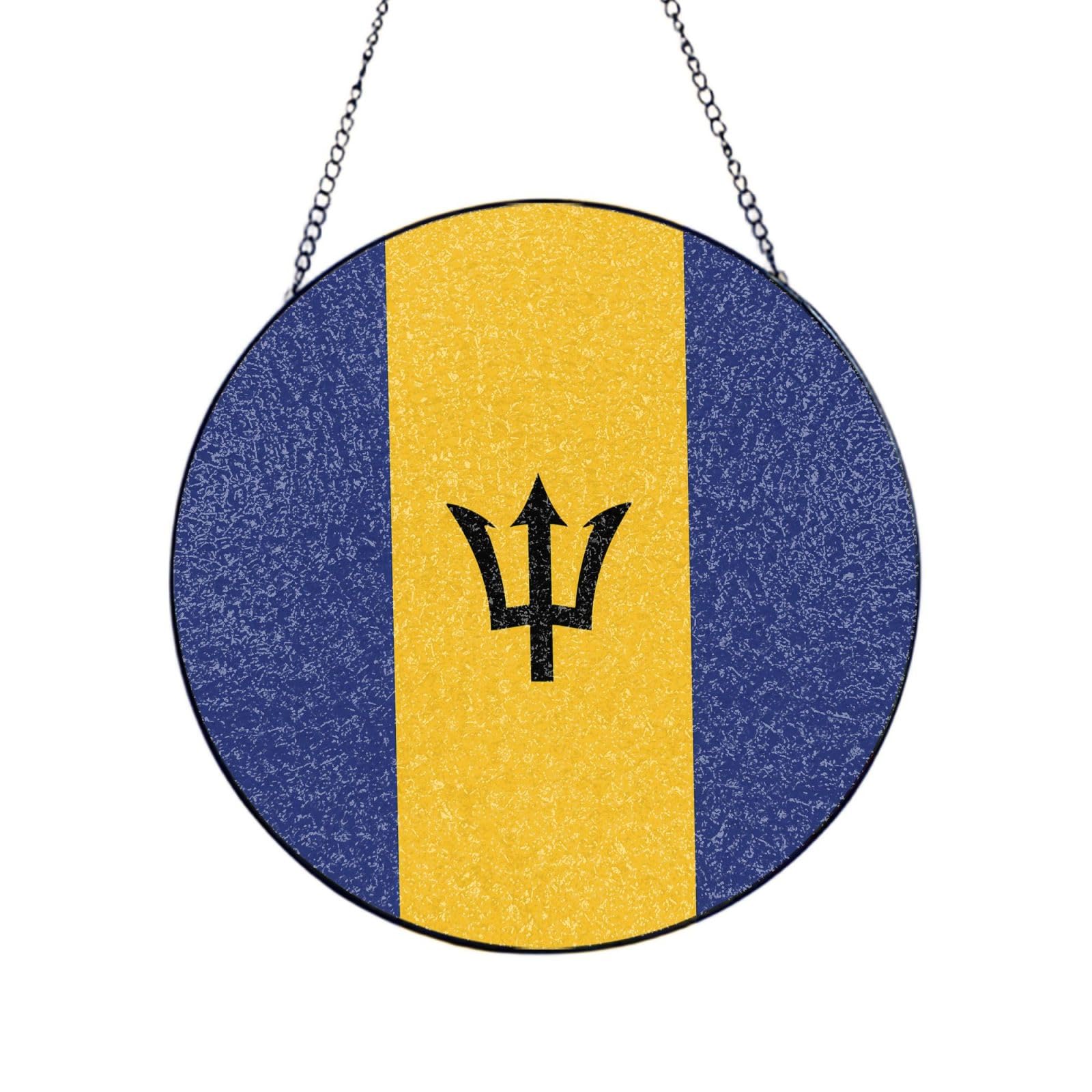 Phayah Flag Of Barbados Print Glass Window Hanging Sun Catchers Suncatcher Decor For Birthday For Home Garden Porch 8in（20cm）