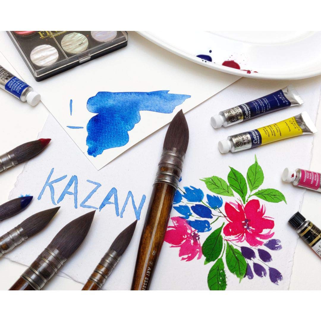 Art Essentials Kazan Synthetic Squirrel Hair Brush for Watercolour, Gouache and Ink - Series 2703 - Quill Mounted Mop - Short Handle - Size: 2, with Maximum Colour Holding Capacity & Point Retention 2