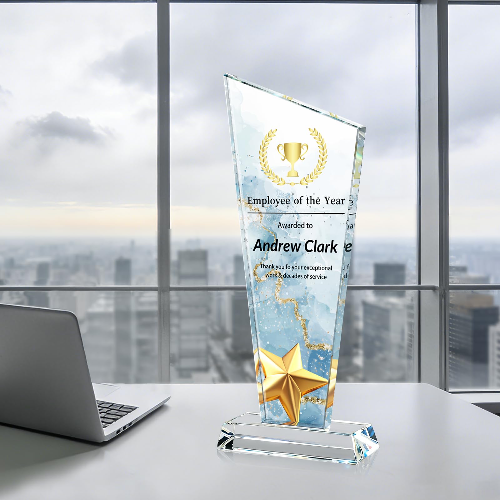 Custom Crystal Trophy Award Personalized Plaque Award with Text Logo Photo Awards Trophies for Employee Recognition Team Graduation Personalized Office Gifts for Boss Coworker Teacher