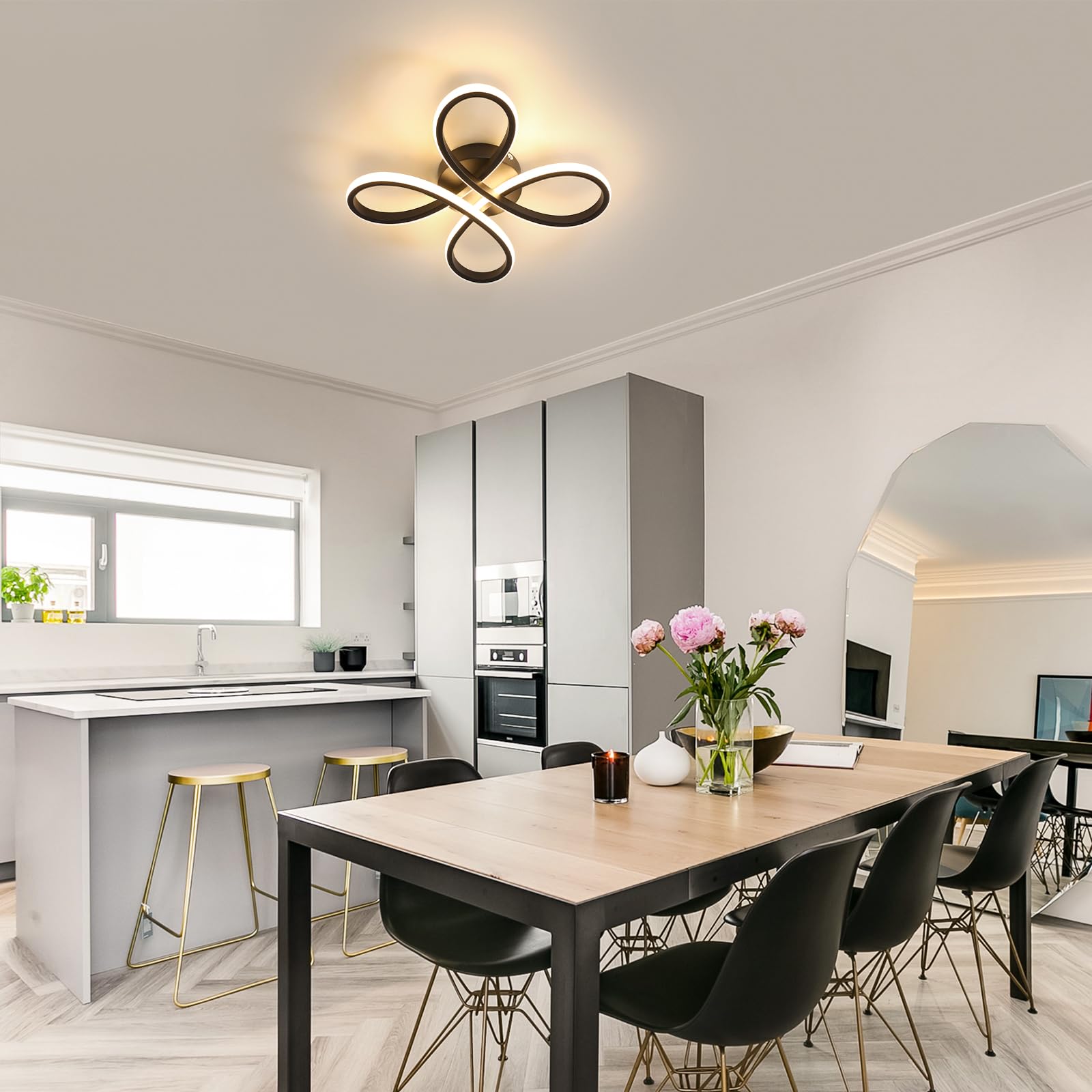 Comely Plafoniera LED Soffitto Moderna, 30W 3500LM Lampada da Soffitto Design Forma di Fiore, Lampadario LED Soggiorno Nera per Soggiorno, Sala da Pranzo, Camera da letto, Luce Bianco Caldo 3000K