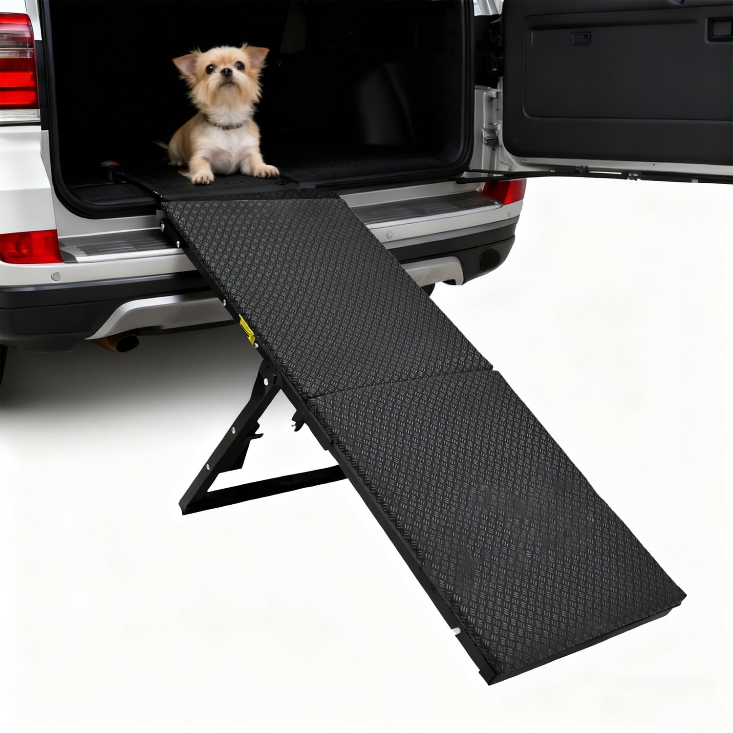 Rampa per Cani Pieghevole in Metallo, Scala per Cani Letto Regolabile in Altezza (33,5-46,5 cm), per Cani Anziani e Piccoli, Fino a 40 kg