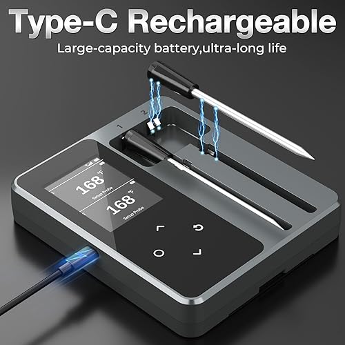 Miniatura 7 de Termómetro de carne, 2 sondas inalámbricas, digital, de lectura instantánea, termómetro de carne para barbacoa, horno, cocina, iOS y aplicación