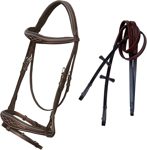 Exion Jumping Flash Brida inglesa con pieza de corona ergonómica, acolchado suave, diseño anatómico, banda nasal elegante y riendas de goma English