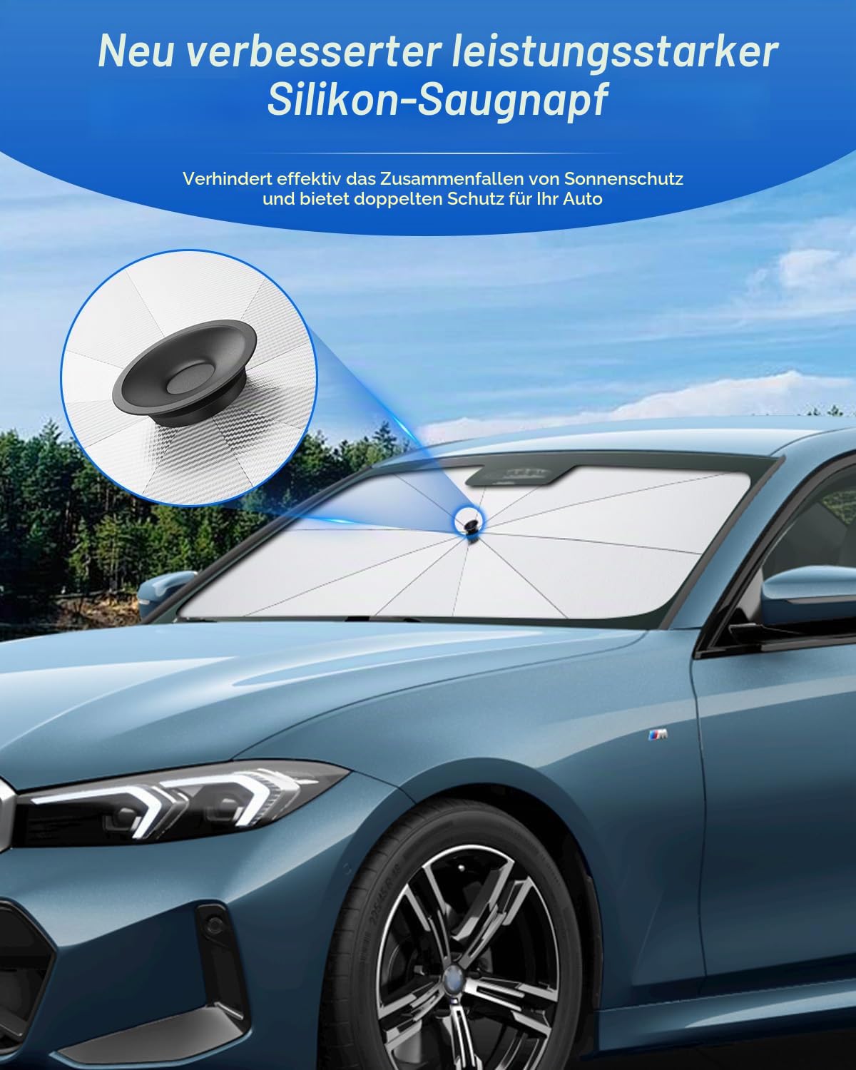 SHAOHAO Kompatibel mit BMW 3er G20 4er G22 i3 G28 2020-2026 Sonnenschutz für Autos Windschutzscheibe Sonnenblende Einfache Aufbewahrung Zugschnurgriff UV-Schutz Sonnenschutz zubehör