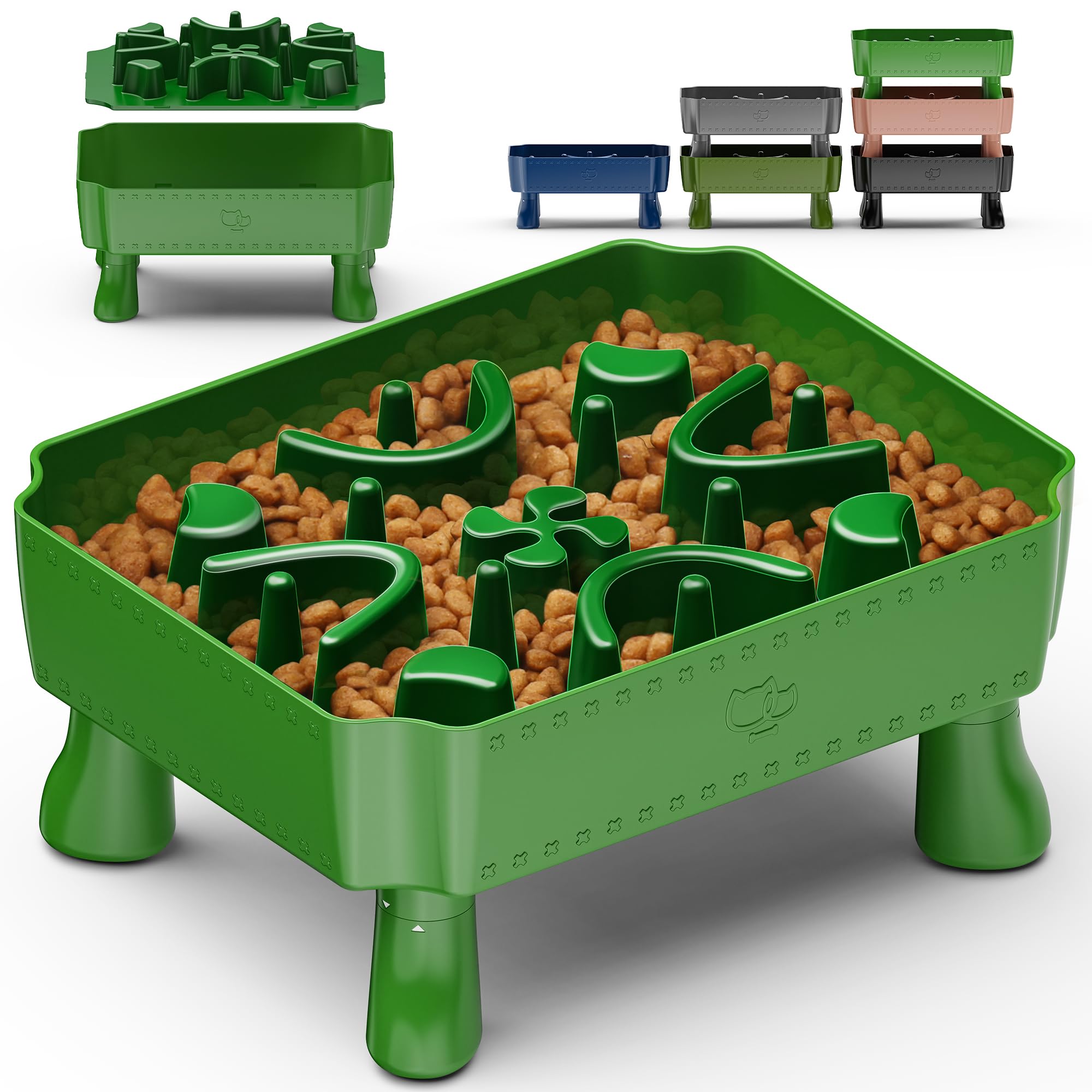 UPSKY Slow Feeder Dog Bowl, 2-in-1 Raised Dog Bowl with Anti-Choking Maze Puzzle, 2-6 Cups Pet Food for Small & Medium Breeds, Interactive Pet Feeder to Slow Eating, Reduce Boredom Fruit Green