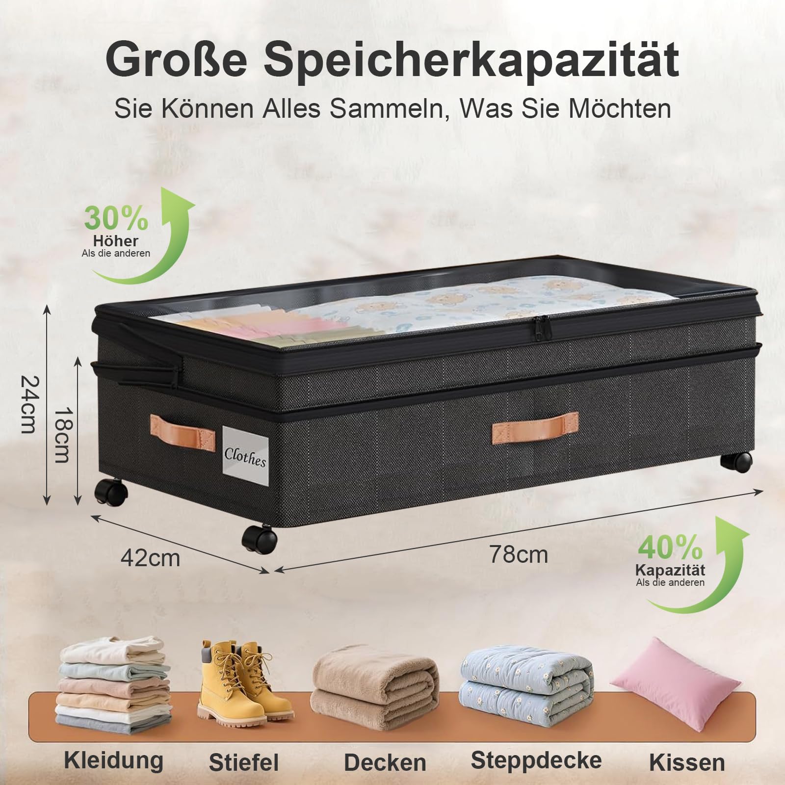Lot de 2 boîtes de rangement sous le lit avec roulettes et couvercle, cadre en métal, pliable, pour vêtements, chaussures, couvertures, linge de lit