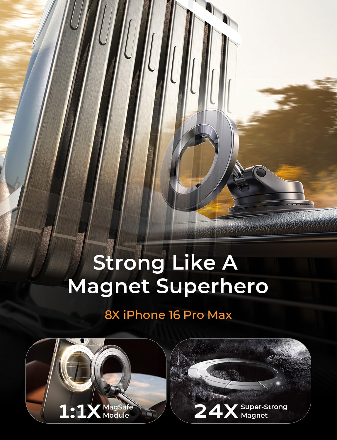 LISEN for MagSafe Car Mount [3800gf Strong Magnet&90+LBS Suction] 360° Adjustable Vacuum Magnetic Phone Holders for Your Car view 5