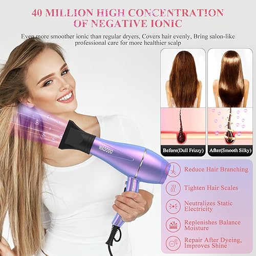 Miniatura 4 de WADODO Secador de pelo iónico, secador profesional de 2200 W, secado rápido, secador de pelo de viaje, motor de CA, temperatura constante, secador