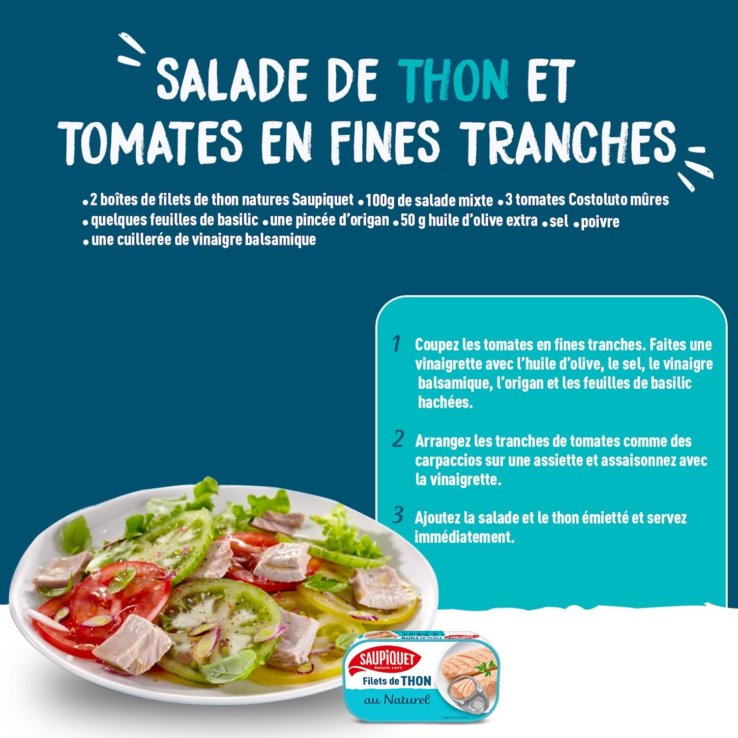 SAUPIQUET - Filets de Thon au Naturel - Découpés à la Main - Issus d'une Pêche Traçabilité Garantie - 12 Conserves (115 g)