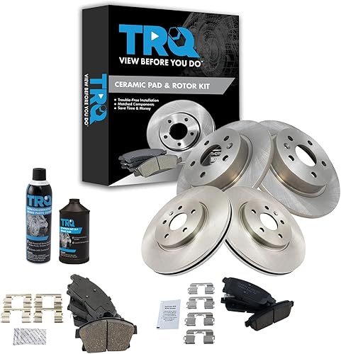 TRQ Kit de pastillas de freno delanteras y traseras y rotores Kit químico de freno, pastillas de freno Rotor de freno de cerámica sólido compatible