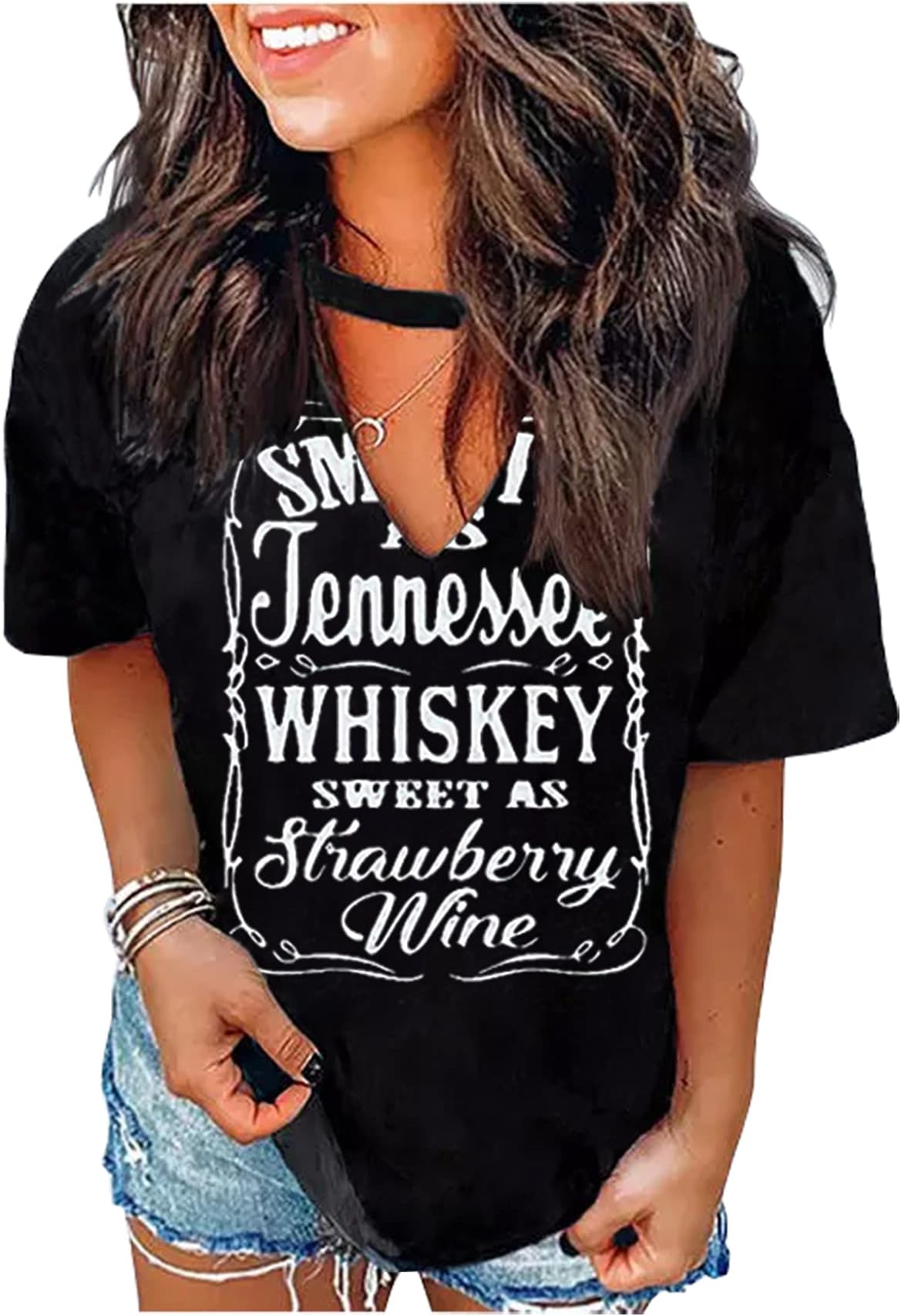 Hollow Out T Shirts for Women Western Graphic Shirts Country Cowgirls Shirts Casual Short Sleeve V Neck Tops