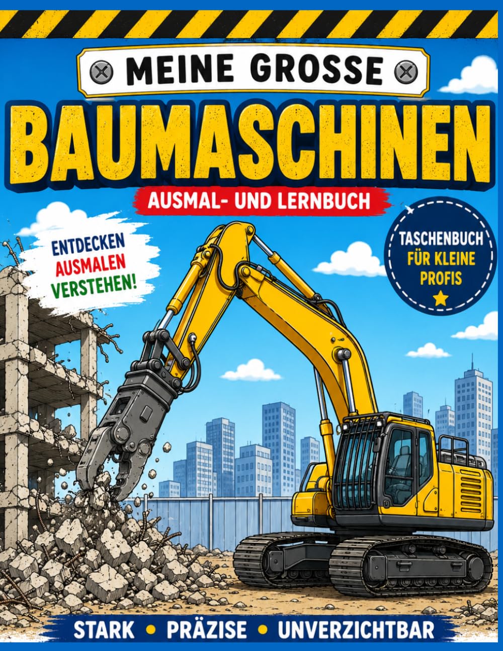 Baustellenfahrzeuge Malbuch für Kinder ab 4 Jahren: 30 spannende Baumaschinen entdecken, ausmalen und dabei spielerisch lernen